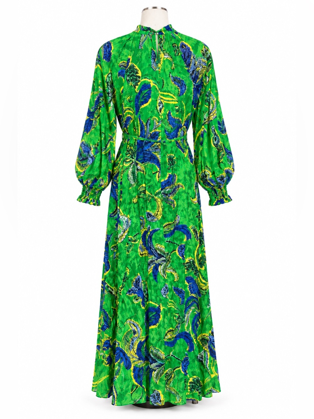 Maeve by Anthropologie Green & Blue Feather Print Maxi Dress Size L NWT